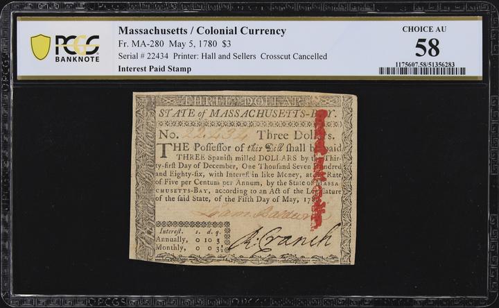 May 5, 1780 $3  Massachussetts (Fr. MA280) thumbnail 5