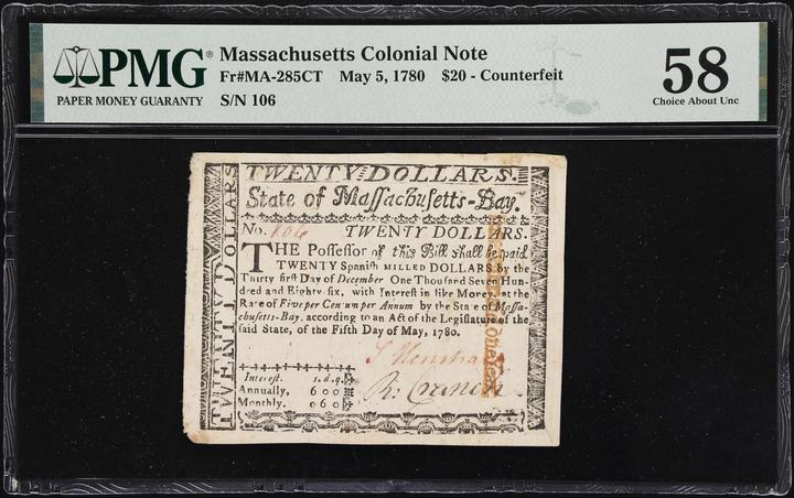 May 5, 1780 $20  Massachussetts (Fr. MA285) thumbnail 6