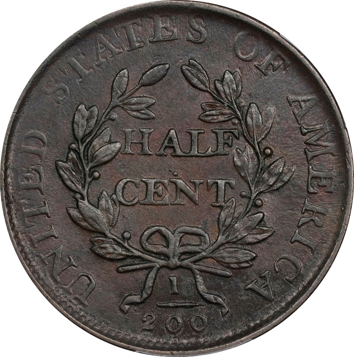 Draped Bust Half Cent 1/2c 1800-1808 MS BN [Type] AU53 BN thumbnail 2