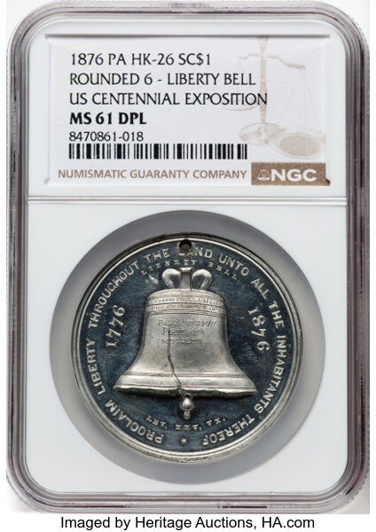 1876 SC$1 Liberty Bell, White Metal, HK-26 MS thumbnail 2