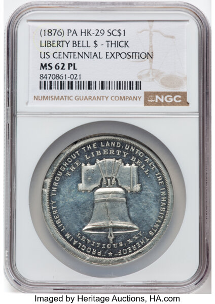 1876 SC$1 Liberty Bell, Sm. Bell, White Metal, HK-29 MS thumbnail 2