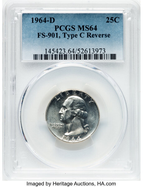 1964-D 25c Type C Reverse of 1965, FS-901 MS