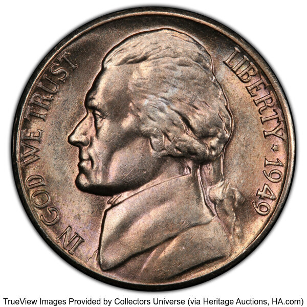 1949-D/S 5c Overmintmark, FS-501 MS