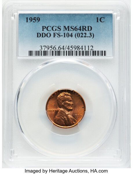1959 1c Doubled Die Obverse, FS-104 MS RD
