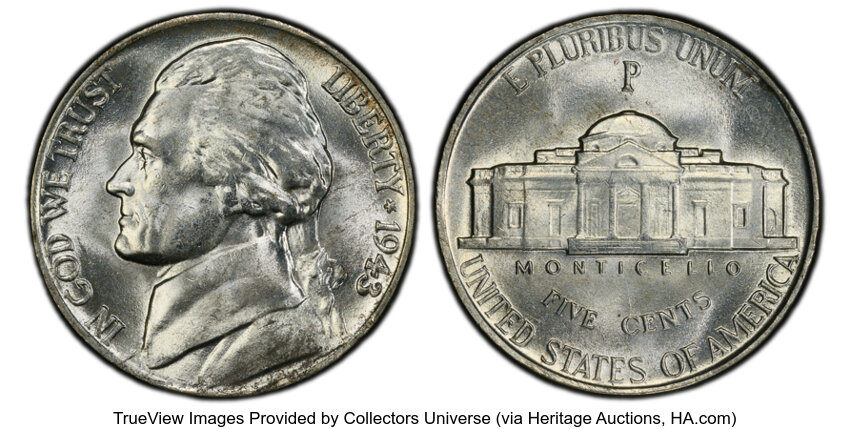 1943-P 5c Silver, DDO, "Doubled Eye", FS-106 MS