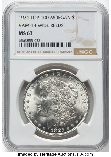 1921 $1 Morgan, Infrequent Reeding, VAM-13 MS