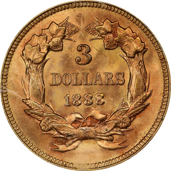 1888 $3 MS63 CAC thumbnail 2