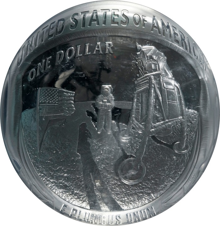 2019-P S$1 5oz Silver, Apollo 11 50th Anniversary PR DCAM PR70 DCAM CAC thumbnail 2