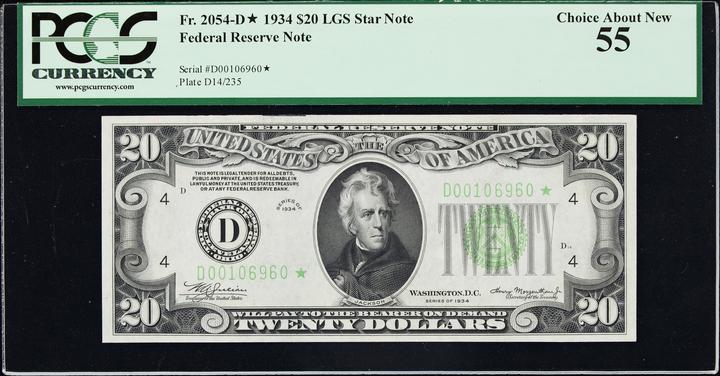 1934 $20  Cleveland, Star Replacement (Fr. 2054D*) thumbnail 2