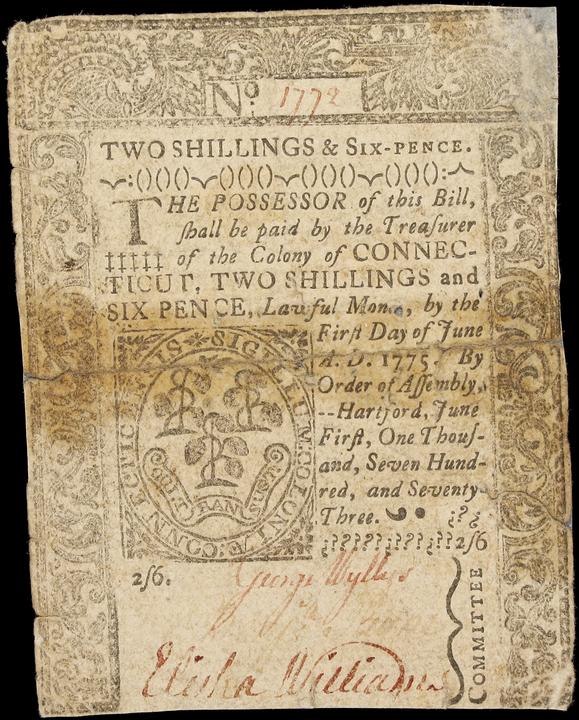 Jun 1, 1773 2s6d Connecticut (Fr. CT169) thumbnail 2