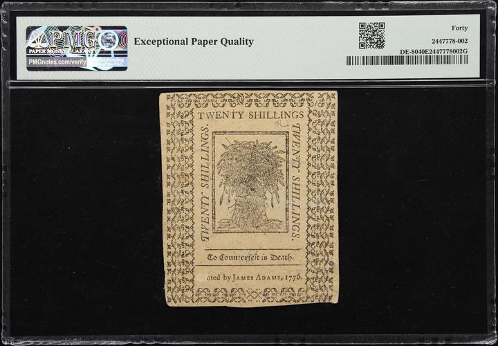 Jan 1, 1776 20s Delaware (Fr. DE80) VF20 thumbnail 7