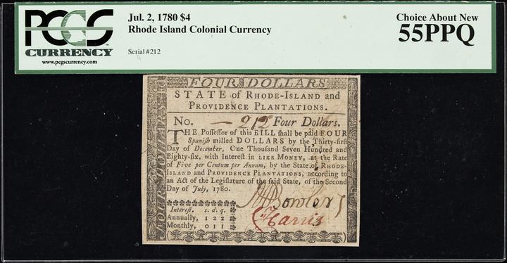 Jul 2, 1780 $4  Rhode Island (Fr. RI285) thumbnail 6