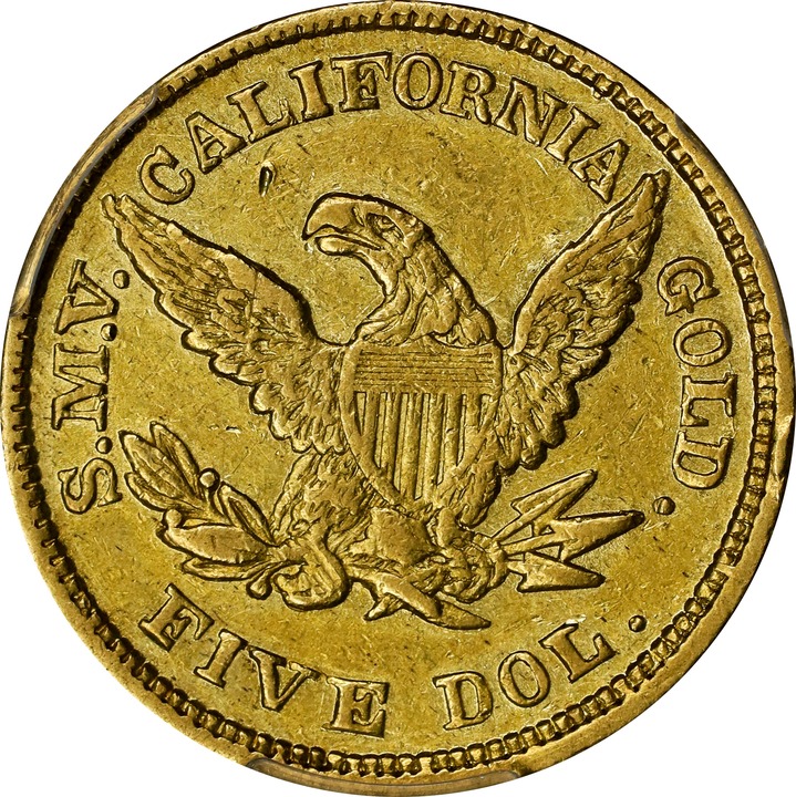 1850 G$5  Moffat & Co., K-7 MS thumbnail 16