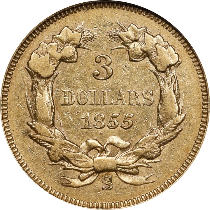 1855-S $3 AU50 thumbnail 4