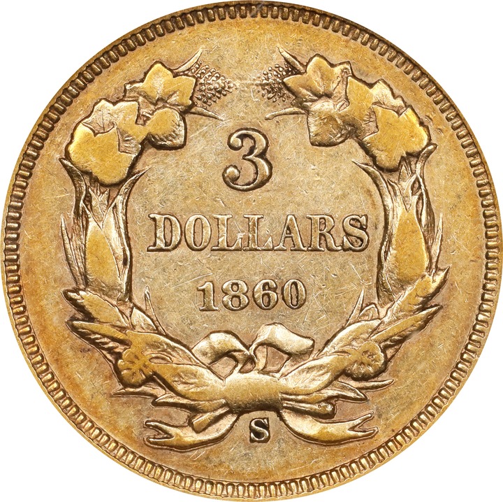 1860-S $3 MS62 CAC thumbnail 23