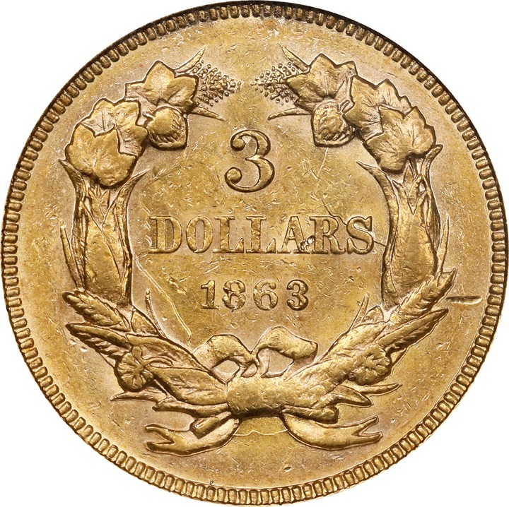 1863 $3 AU55 thumbnail 4
