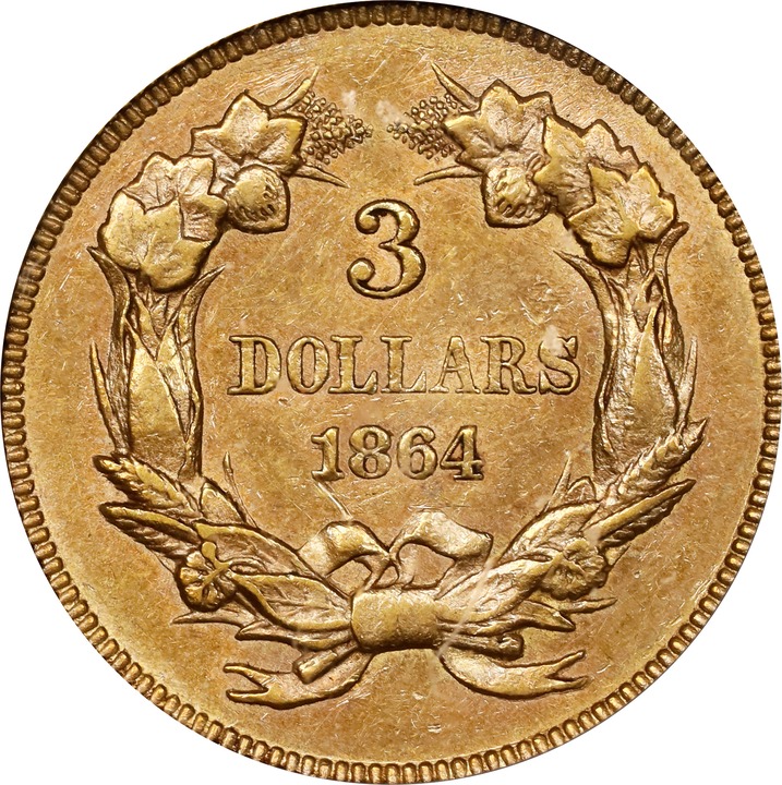 1864 $3 AU55 thumbnail 4