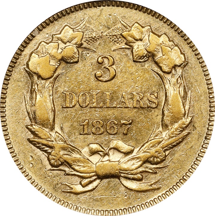 1867 $3 VF25 CAC thumbnail 24