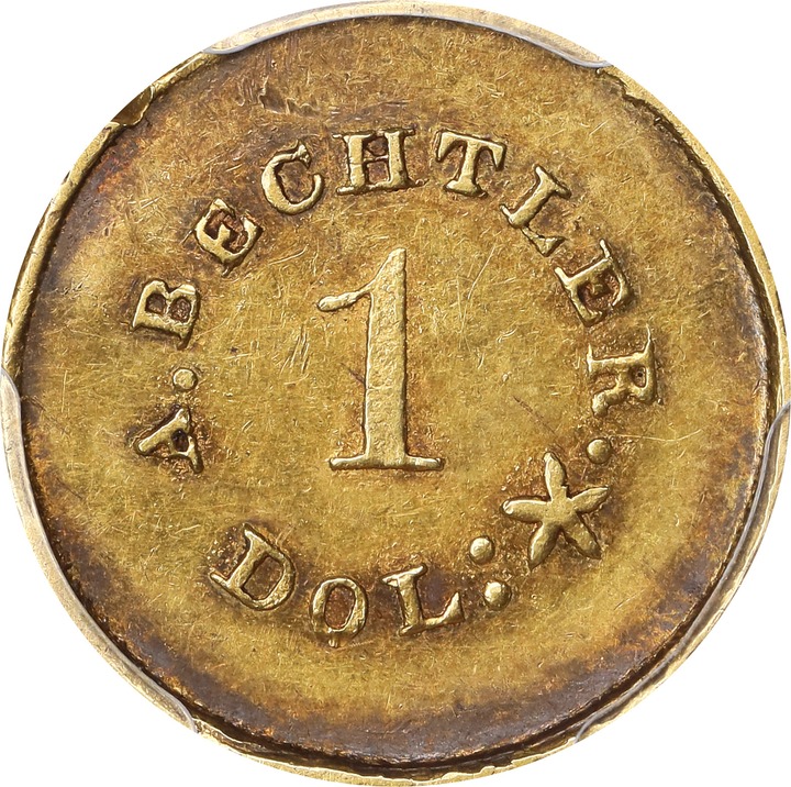 (1842-52) G$1 A.Bechtler, 27 GR, 21C, PE, K-24 VF20 thumbnail 3