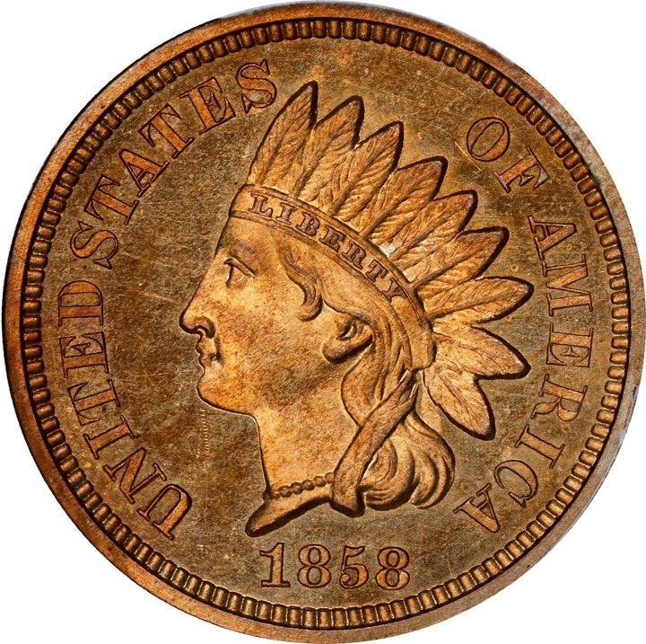 Image for 1858 P1c Copper-Nickel, Broad Bust, J-211 PR65