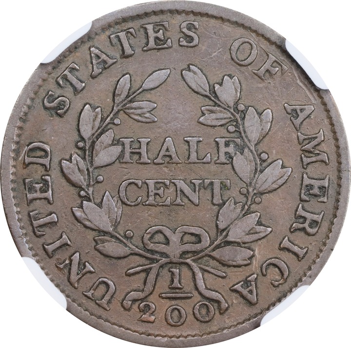 1804 1/2c Crosslet 4, Stems, C-4, FS-302 MS BN VF25 BN CAC thumbnail 2