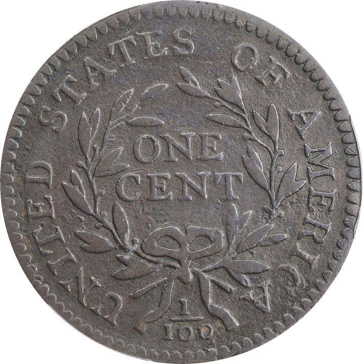 1796 1c Draped Bust, Reverse of 1794 MS BN VG8 BN thumbnail 2