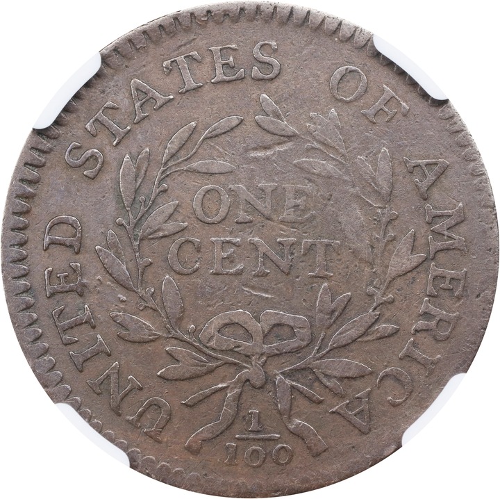 1796 1c Draped Bust, Reverse of 1794 MS BN F12 BN thumbnail 2