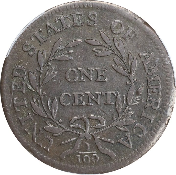 1796 1c Draped Bust, Reverse of 1795, S-97  MS BN thumbnail 5