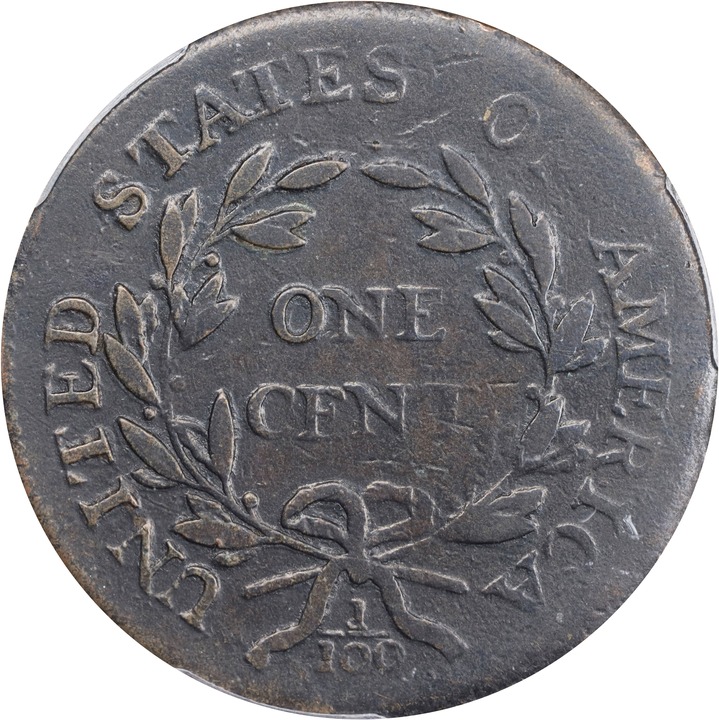 1796 1c Draped Bust, Reverse of 1795, S-116  MS BN thumbnail 5