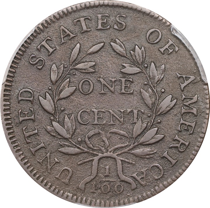 1796 1c Draped Bust, Reverse of 1797, S-105  MS BN thumbnail 3