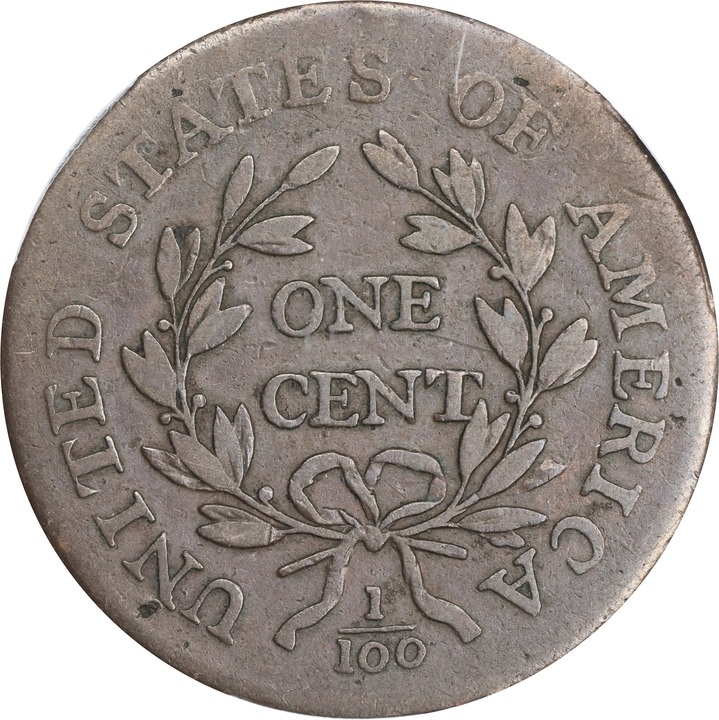 1796 1c Draped Bust, Reverse of 1797 MS BN MS60 BN thumbnail 25