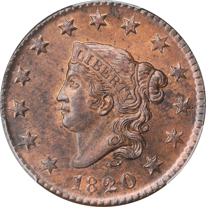 Image for 1820 1c Small Date MS RB MS63 RB CAC