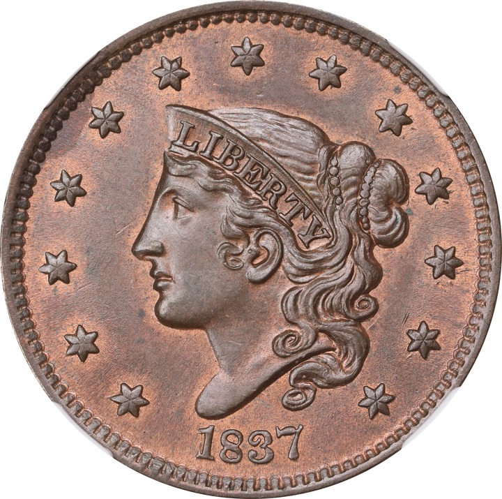 1837 1c Head of 1838, N-11 MS RB MS63 RB thumbnail 5