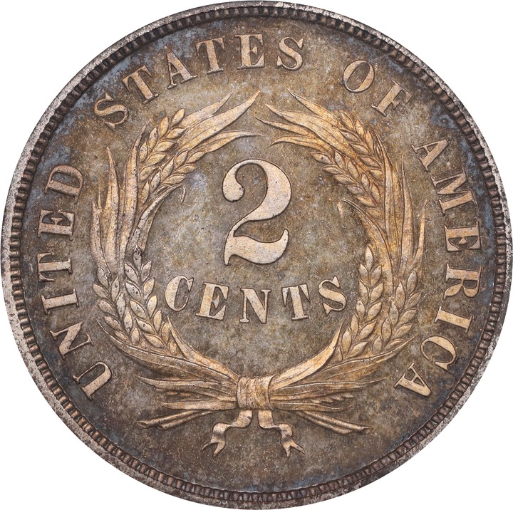 1865 P2c Copper, J-408 PR BN PR63 BN CAC thumbnail 2