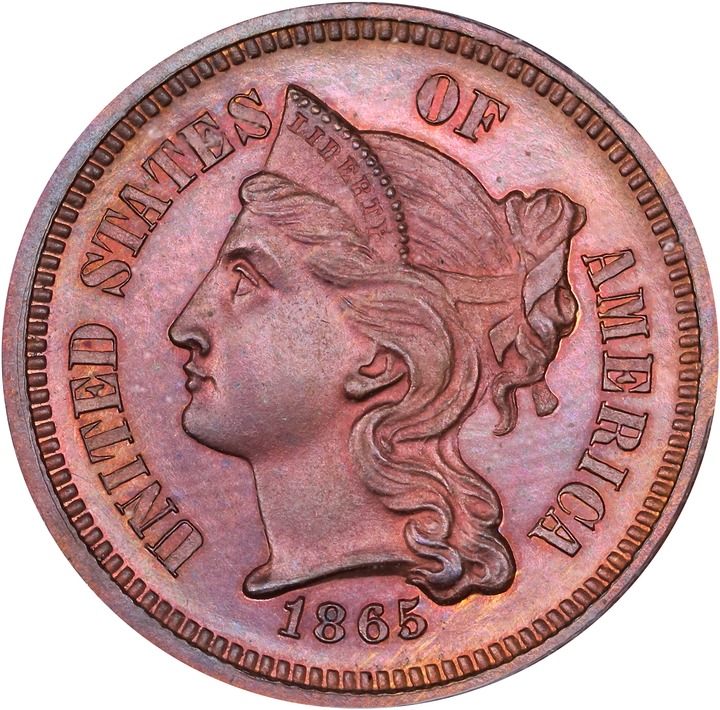 Image for 1865 P3c Copper, J-411 PR RB PR65 RB