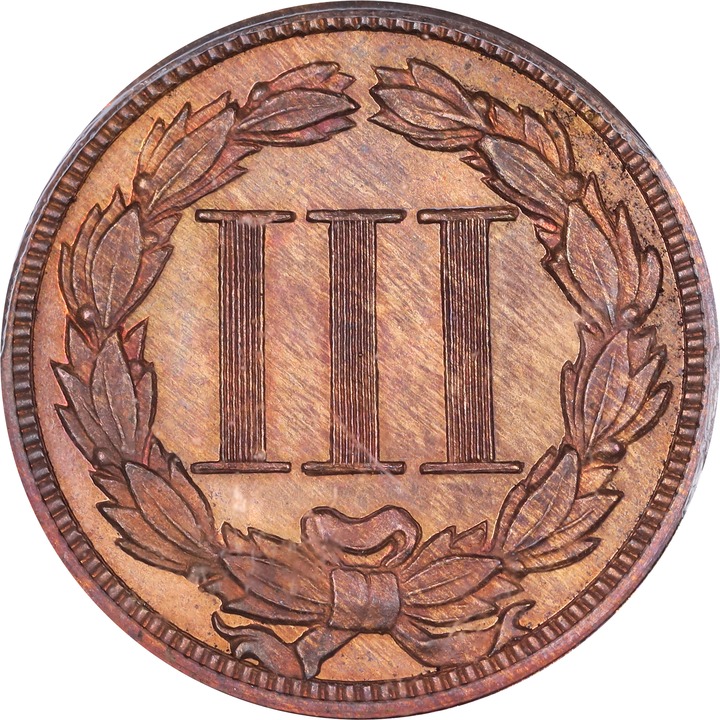 1865 P3c Copper, J-411 PR RB PR65 RB thumbnail 2