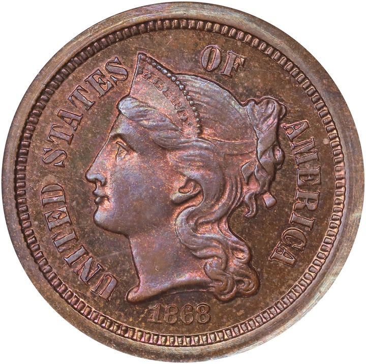 1868 P3c Copper, J-616 PR RB thumbnail 2