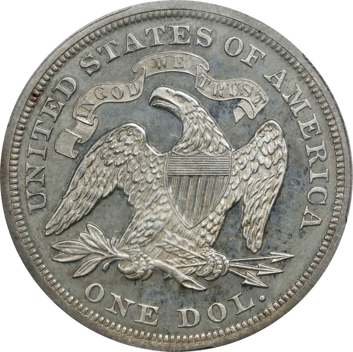 Seated Liberty Dollar $1  Motto on Reverse, 1866-1873 PR CAM [Type] PR64 CAM CAC thumbnail 6
