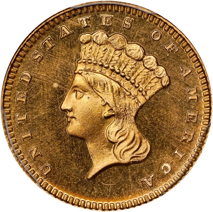 Liberty Gold Dollar G$1 Type 3, 1856-1889 PR CAM [Type] PR66 CAM CAC thumbnail 3