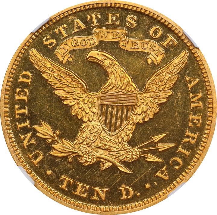 Liberty Gold Eagle $10  Motto, 1866-1907 PR DCAM [Type] PR63 DCAM thumbnail 2