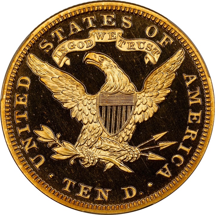 Liberty Gold Eagle $10  Motto, 1866-1907 PR DCAM [Type] PR67 DCAM thumbnail 3