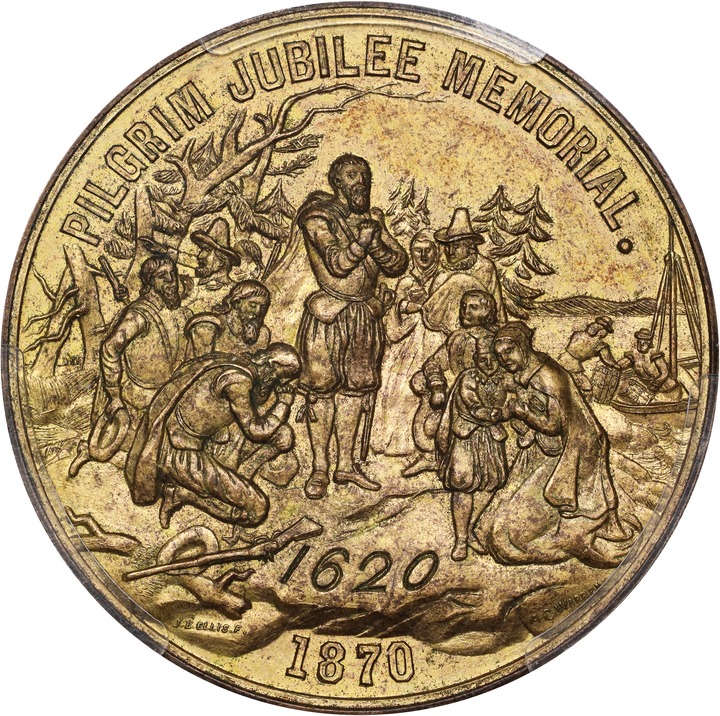1870 SC$1 Pilgrim, Brass, HK-15 MS thumbnail 2