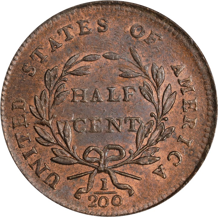 Draped Bust Half Cent 1/2c 1800-1808 MS RB [Type] MS65 RB thumbnail 16
