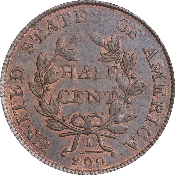 1806 1/2c Small 6, No Stems MS BN MS63 BN CAC thumbnail 2