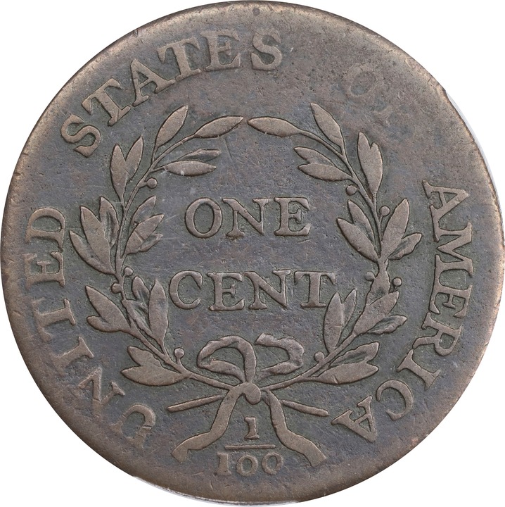 1796 1c Draped Bust, Reverse of 1795 MS BN thumbnail 9