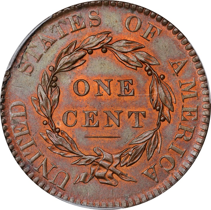 1820 1c Large Date MS RB MS65 RB CAC thumbnail 2
