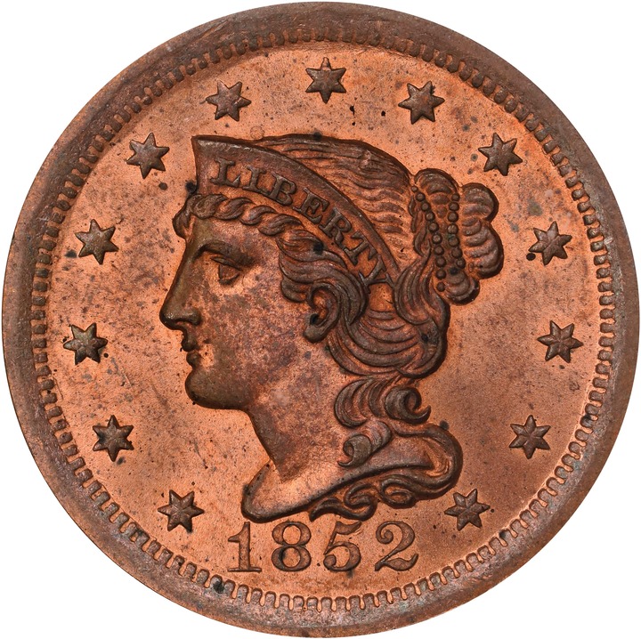 Image for Braided Hair Cent 1c 1839-1857 MS RD [Type] MS65 RD CAC