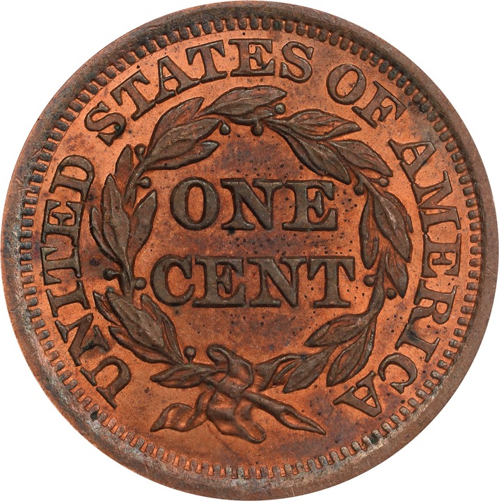 Braided Hair Cent 1c 1839-1857 MS RD [Type] MS65 RD CAC thumbnail 2