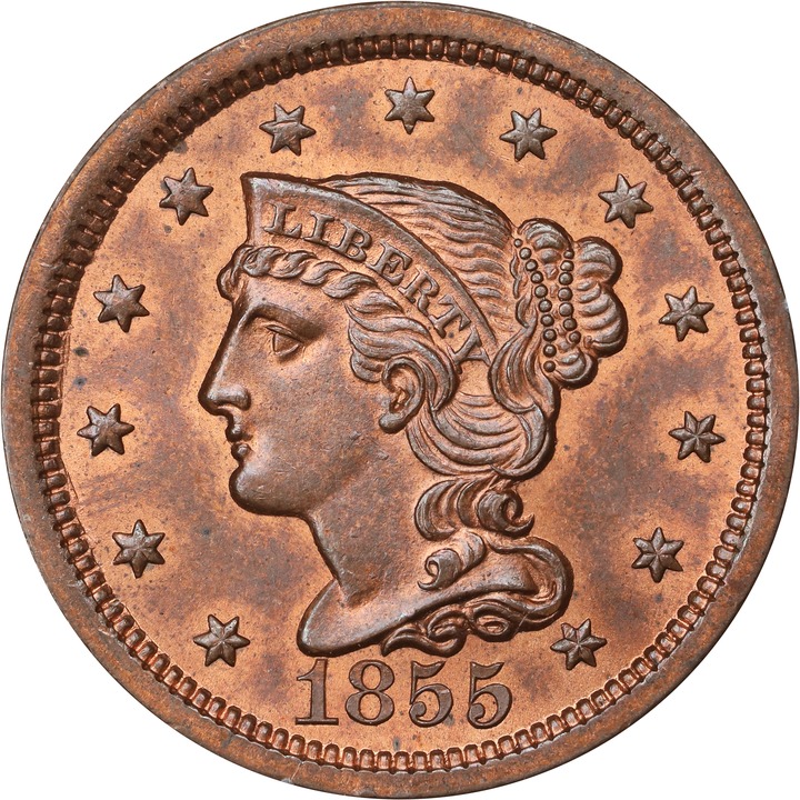 1855 1c Upright 55, N-2 MS RB thumbnail 2