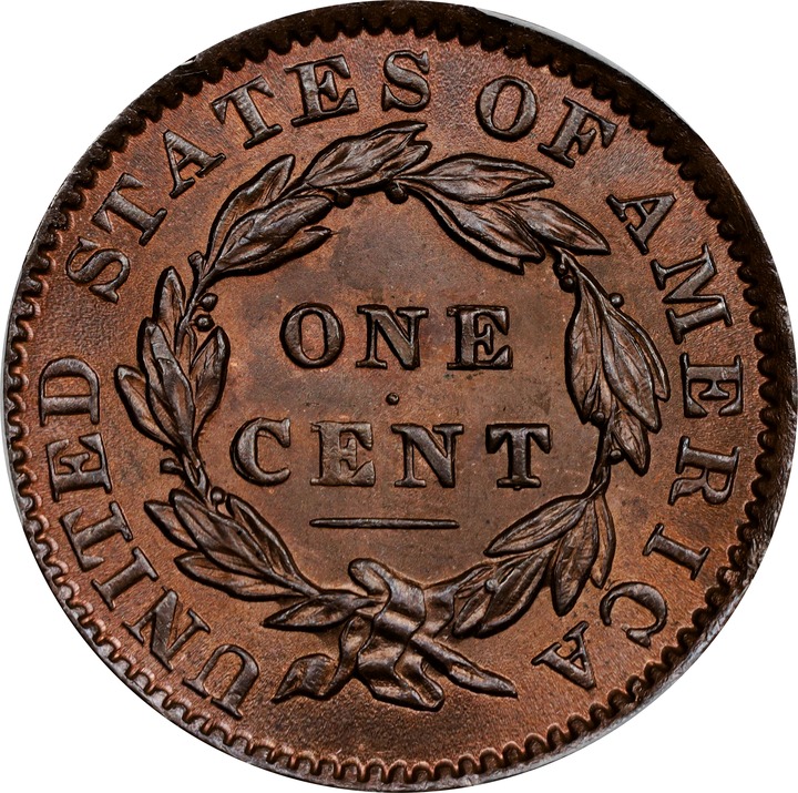1834 1c Large 8, Small Stars, Medium Letters MS RB MS63 RB thumbnail 2
